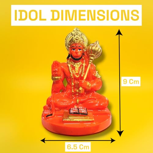 Image of RIANZ Hanuman Ji Idol for Car Dashboard, Home & Office Desk - Bajrang Bali Murti for Protection from Negative Energy, Good Luck, Success and Prosperity (Orange)