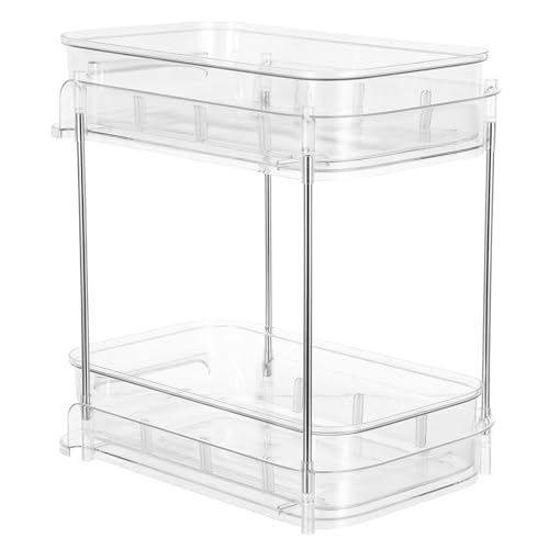 COLLBATH Organizer Sotto Lavello Due Estraibile Scaffale Multiuso per Bagno e Cucina Contenitore Salvaspazio per Armadietto Sottolavabo Struttura Trasparente in Pet Spesso