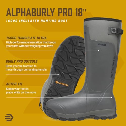 Image of LaCrosse Alphaburly Pro 18 inch Insulated Hunting Boots for Men Featuring Waterproof Rubber, 1600G Thinsulate, and EVA Footbed