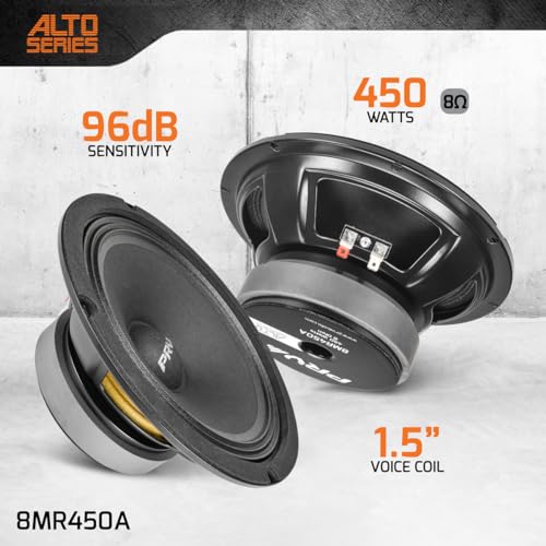 PRV AUDIO 8MR450A 8 Inch Midrange Speaker, 8 Ohms, 450 Watts, 96 dB, Mid Range Loudspeaker for High Output Pro Sound System (Single)