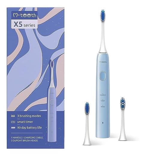 M-teeth X5 Series 90 Days Battery Life Electric Toothbrush Sonic Rechargeable,3 Modes 3 Brush Heads with Soft Bristles and Smart Timer, Dentist Recommended for Adults, Water Resistant, Blue
