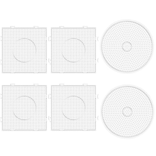 Barlone 6 unidades de 5 mm para planchar de 5 mm, placas de 4 cuadrados, 13,5 x 13,5 cm, 2 redondas, diámetro de 15 cm, accesorios para cuentas de planchado, placa de bolígrafo Midi para proyectos de