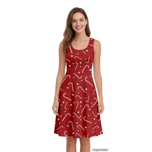 Image of Women Stylish Tank Dresses Sleeveless Round Neck Midi Casual Dress with Pocket for Summer