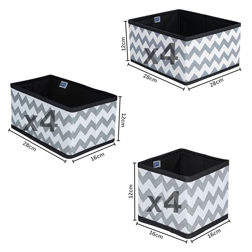 Image of Skrill 12-Piece Foldable Cloth Storage Box Set | Cube Baskets, Bins & Dividers for Closet & Dresser Drawer Organization | Storage for Shirts, Pants, Underwear, Bras, Socks & More (Zigzag Waves Grey)