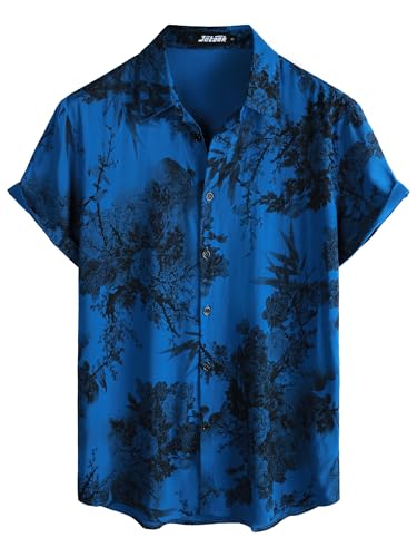 Image of JOTOOK Mens Hawaiian Shirt Short Sleeve Button Down Tropical Shirts Casual Floral Summer Beach Shirt