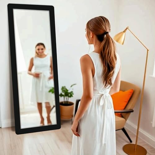 Image of Creative Arts n Frames 21 x 51 inch Full Length Dressing Chevel Long Fiber Wood Rectangular Framed HD Mirror Home Wall Living Room Decor Items (Classic Black Color Framed HD Mirror)