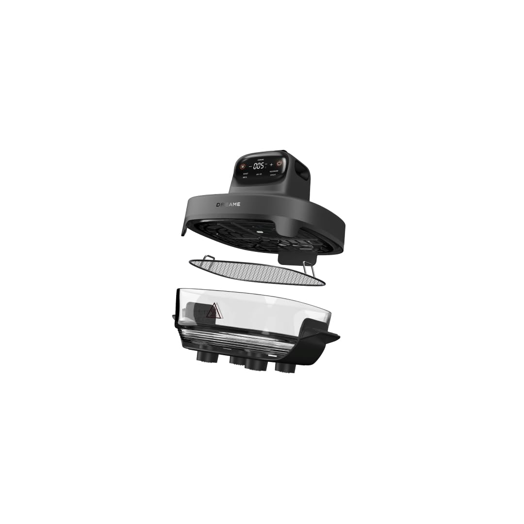 Dreame PT60 Tasti Air Freidora negra, sin recubrimiento, sin productos químicos, vista panorámica de 360°, compacta y portátil