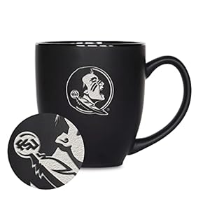 Rico Industries NCAA Florida State Seminoles Main 15oz Laser Engraved Matte Black Ceramic Bistro Mug – For Hot or Cold Drinks