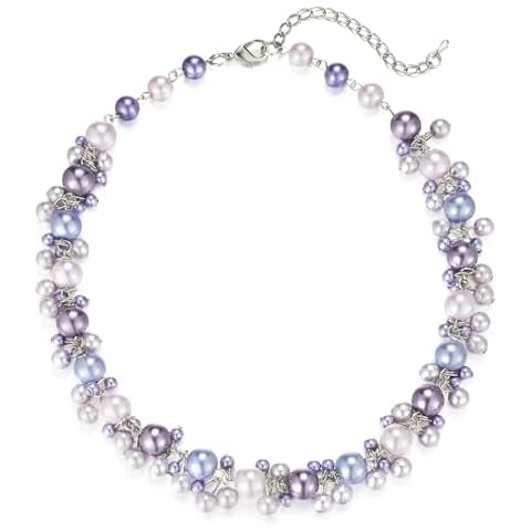 Beaded Pearl Necklace - Elegant Pearl Choker Necklaces for Women Fashion Jewelry Birthday Gift for Mom(Purple) Cover
