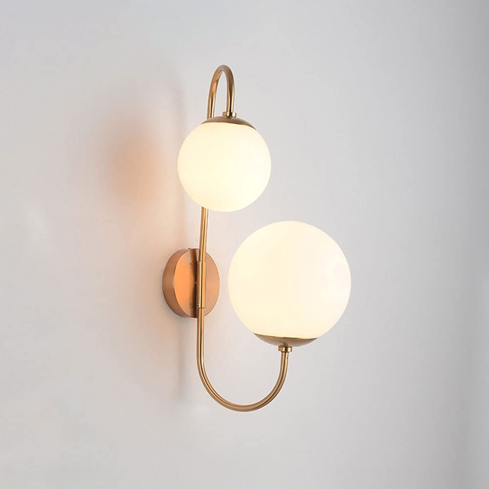 SXECAEPS Gold Metal Wall Light Glass Globe Lampshade Nordic Sconce, Modern Lamp Indoor Lighting Fixture, Brass Interior Lights for Living Room Bedroom Bedside Hallway
