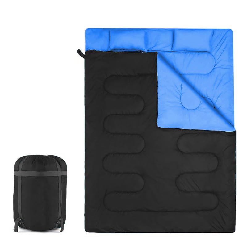 Double Sleeping Bag with Pillow Waterproof Thickened Outdoor Sleeping Bag Portable Cold Weather Warm Adults Sleeping Bags for Camping, Backpacking, Hiking