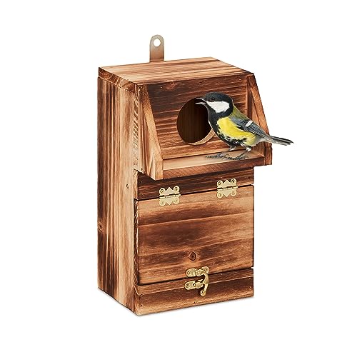 Relaxdays Nistkasten für Kohlmeise & Gartenrotschwanz, mit Reinigungsklappe, Holz, Vogelnistkasten zum Aufhängen,...