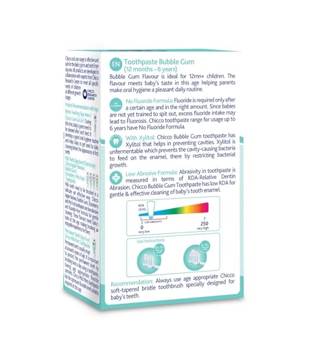 Image of Chicco Toothpaste Bubble Gum 1-6Y 50g X 2pc No Fluoride