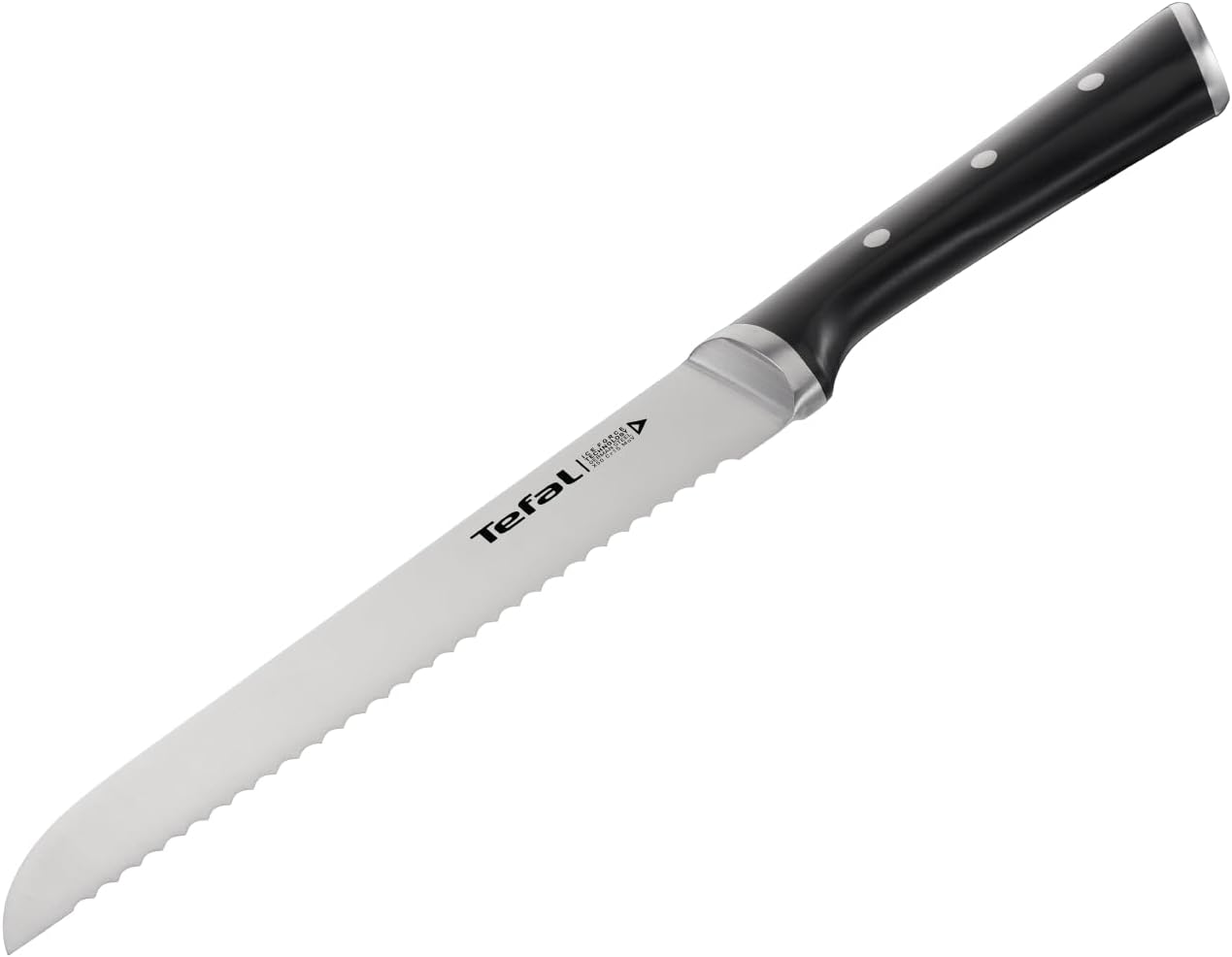 Tefal Ice Force Stainless Steel Bread Knife - 20cm - Serrated Edge, Long Lasting Performance - K2320414, Silver/Black