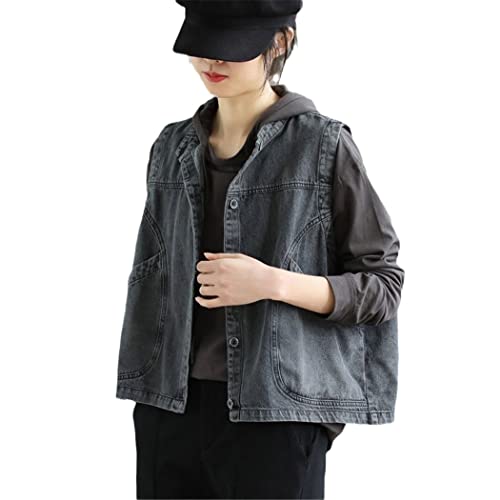 Veste en jean sans manches femme gris taille L blouson denim mi-saison ample