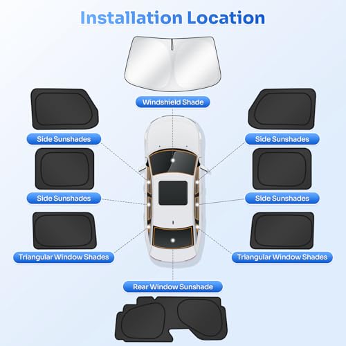 Image of Canvcle Window Shades for 2018-2025 2026 Jeep Wrangler Accessories Windshield Sun Shade Side Rear Window Cover Sunshade Sun Visor Shield Privacy Protection for Camping Keep Vehicle Cool Black 8PCS