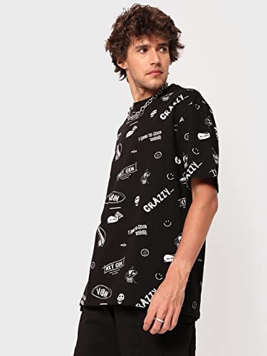 Image of Bewakoof Men's All Over Printed 100% Cotton T-Shirt - Oversized Fit, Round Neck, Half Sleeves