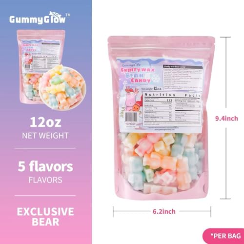 Gummy Glow 12 Oz Fruity Wax Candy, Upgraded Edible Wax Candy Bears - Chewy Retro Sweets with 5 Fruity Flavors, Ideal for ASMR Snacks, Viral TikTok Treats, Novelty Vintage Treats, Parties & Gifts - image 3