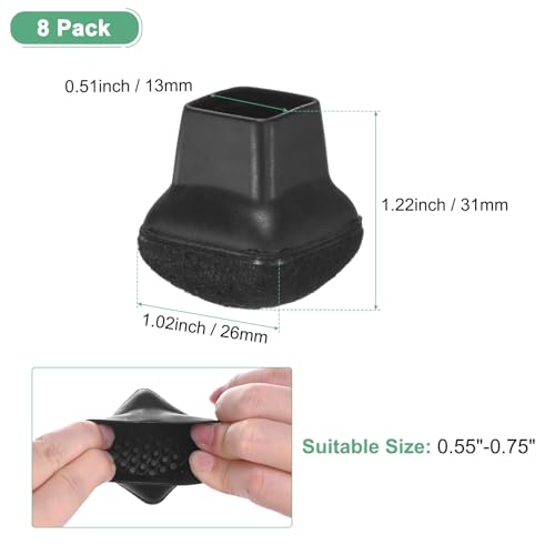 Image of M METERXITY 8-Pack Chair Leg Floor Protectors, 0.55 inch-0.75 inch Silicone Cups Square Felt Furniture Pads for Chairs /Tables in Hardwood Floors /Tile Floors, Chair Leg Covers [Black]