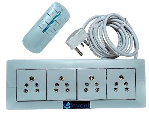 Image of Wireless Remote Control Modular Switch Board | 4 Socket 6 Amp with 2.5 Meter 1.5 Sqmm Cable | Smart Gang Box for Light & Fan Control | Remote Control White Extension Board