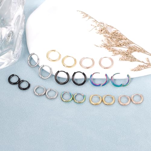 REVOLIA 10 Pairs 20G Surgical Steel Huggie Hoop Earrings for Women Men Hypoallergenic Cartilage Helix Hoop Earrings Lobes Hinged Sleeper Earrings Hoops 6-14mm2