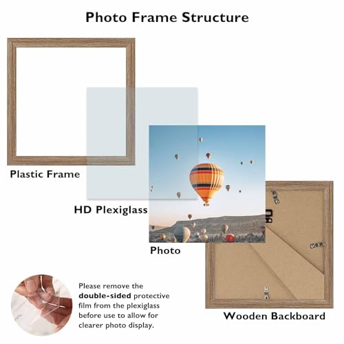 Image of JCJMY 5x5 Picture Frame for Wall Hanging or Tabletop, Wall Mounting Horizontally or Vertically, 5 x 5 Square Wall Gallery Poster Photo Frame with Shatter Resistant Plexiglass, Rustic Brown