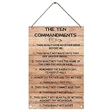 The Ten Commandments Thou Shalt Have No Other Gods Before Me Wooden Hanging Sign Inspirational Wood Decor Signs Rustic Wall Art Home Office Living Room Wood Block Decor 8 x 12 Inches