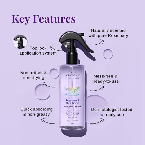 Image of Bare Anatomy Anti-Dandruff Shampoo (250 ml) + Rosemary Water Spray for Hair Growth & Thickness (200 ml) | Reduces Dandruff, Strengthens Hair, 100% Natural Extracts | Non-Greasy, Fast Absorbing | For All Hair Types