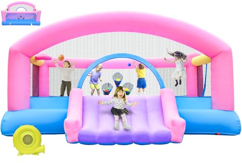 DIYJOTOFUN hüpfburg Kinder mit rutsche und kletterwand, hüpfburg gebläse inklusive, innen und außen hüpfmatratze für Kinder Bouncy Castle 3-10 Jahre 274 x 310 x 218 cm Outdoor hüpfburgen (Große)