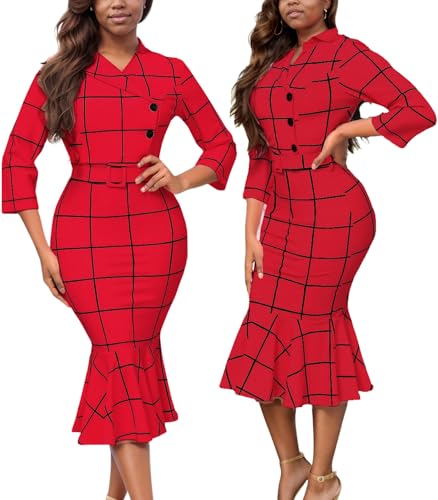 Women's Church Dress Formal Long Sleeve Vintage Ruffle Wrap Work Midi Pencil Dresses3