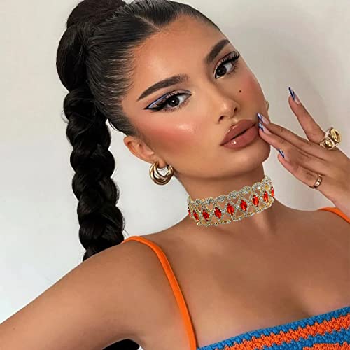 Nabroj Choker Necklace For Women - Gold, Red, Diamond, Ruby, Rhinestone Choker Chain Chunky Necklace For Women - Womens Summer Prom Costume Jewelry Graduation Gift-Hl21 Ruby Gold #TOP1