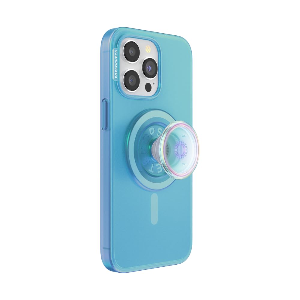 PopSockets iPhone 15 Pro Max Phone Case with MagSafe, Wireless Charging Compatible, Blue - Opalescent Blue
