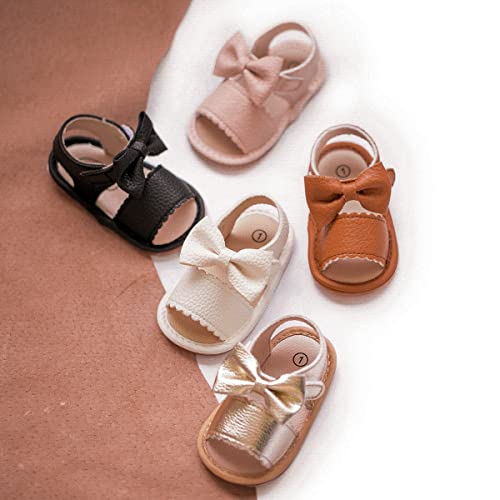Image of Meckior Baby Toddler Infant Girls PU Leather Soft Open Toe Summer Sandals Flower Princess Flat Shoes