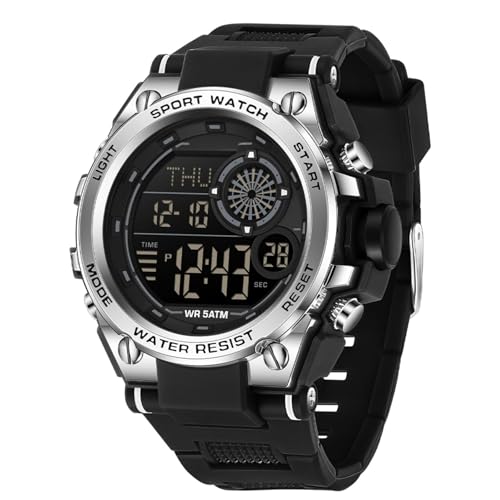 Image of GBB Mens Watches Waterproof for Sports Digital Military Watches for Men with Alarm/Stopwatch Watch LED Back Light Casual Watch for Men (Black Silver)