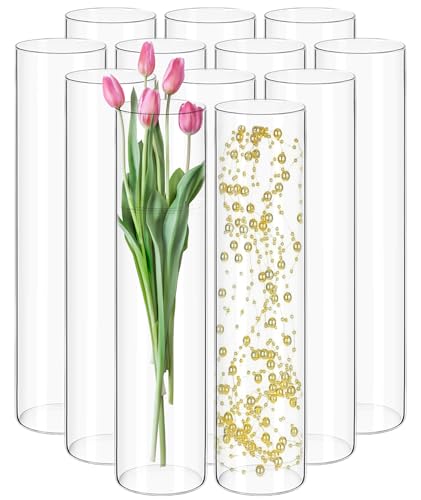 12Pack Glass Cylinder Vases for Centerpieces - 14 Inch Tall Flower Vase for Wedding Decorations Floating Candle Holder Vase Bulk Glass Hurricane Candle Holders for Table Shelf Party Home Decor