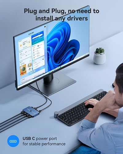 KVM Switch, ABLEWE Aluminum KVM Switch HDMI,USB Switch for 2 Computers Sharing Mouse Keyboard Printer to One HD Monitor, Support 4K@60Hz,2 HDMI Cables and 2 USB Cables Included(Blue)