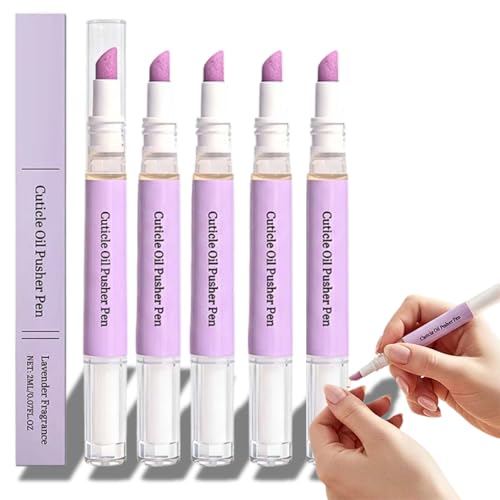 2 in 1 Cuticle Pusher and Oil Nail Pen, 2026 Upgrade Ceramic Cuticle Pusher Pen for the Edges of Fingernails and Toenails, Nail Oil Cuticles Applicator for Adult (Lavender Rose 5PCS)