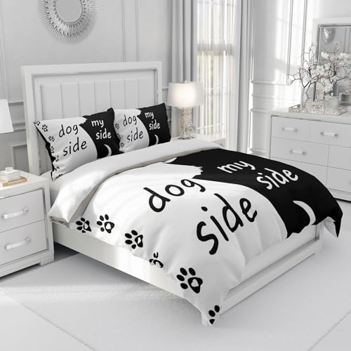 UGZDEA Hundeseite und Meine Seite Bettbezug Set 135x200cm, Bettwäsche 3 Stück Set Schwarz Weiß Weiches Mikrofaser Steppbrett Set für Erwachsene Schlafzimmer Dekoratio (A, Single（135x200cm）)