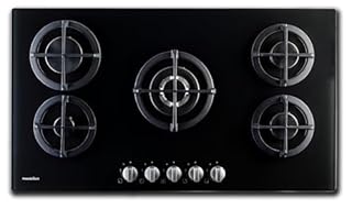 PremierTech Piano Cottura a Gas, 5 Fuochi, 90 cm, Vetro Nero, Supporti in Ghisa Professional, predisposto a Metano e Kit Ugelli GPL inclusi, Design Elegante - PC5G90V