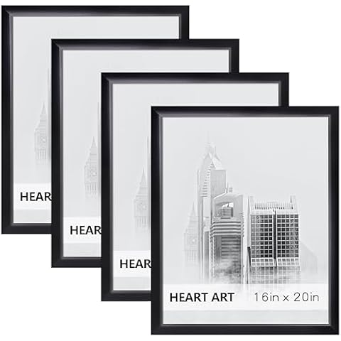 HEART ART 16x20 Frames Set of 4,Picture Frames 16x20 For Posters Without Mat,Wall Gallery Photo Frames,Black Cover