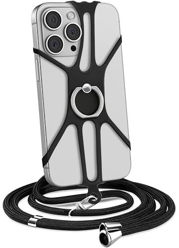 MyGadget Funda Compatibile con Smartphone hasta 7,1 Pulgadas - Carcasa con Cuerda con Cadena Ajustable para el Cuello - Case con Cordón en Negro