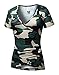 Beauhuty Womens Tops Print Deep V Neck Slim Fitted T-Shirt Front Surplice Wrap Ruched Short Sleeve Tees (M, Short-Camouflage)