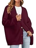 MEROKEETY Women's Cardigan Sweaters 2025 Fall Open Front Oversized Button V Neck Loose Soft Knit Outwear, Burgundy, M