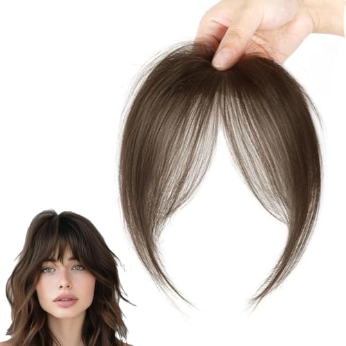 RTRTGS Clip en Flequillo, Extensiones de Cabello Humano, Flequillo Plano con Flecos, Postizo Pelo Natural, Extensión de Aire Natural para Mujeres y Niñas, Cabello Real, Clip-In Postizo