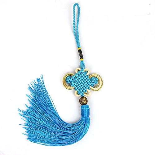 10pcs Chinese Knot Silky Floss Chinese Knots with Gold Satin Silk Handmade Fortune Tassels for New Year's Gifts, Spring Festival Home Decor Car Handing Decoration (Blue)