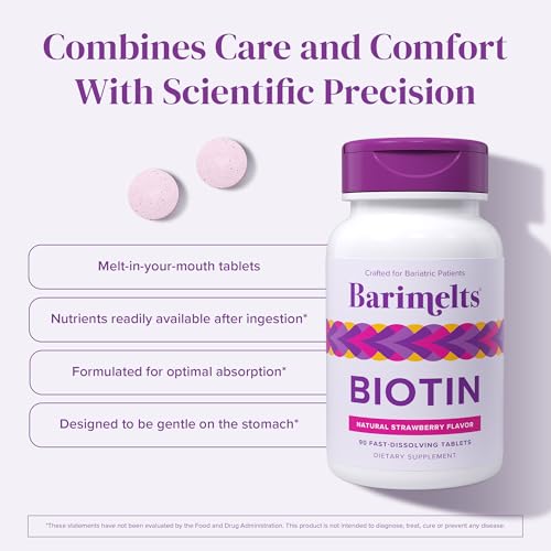 BariMelts Biotin 5000mcg, 90 Fast-Dissolving Tablets (3-Month Supply), Sugar-Free Bariatric Vitamins for Women, Natural Strawberry Flavor​ - Thumbnail 4