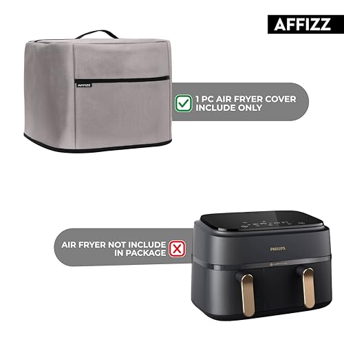 Image of Dustproof & Oil-Proof Air Fryer Cover for Philips 9L NA352 /00 - Polyester Waterproof Kitchen Oven and Home Appliances with Handle & Pocket | for Women, Men & Everyday Use, Grey