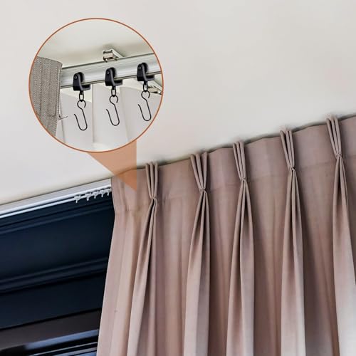 Image of Jetec 120 Pcs Curtain Track Hooks Rollers Ceiling Mount S Hooks, Black