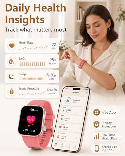 Image of MorePro Health Fitness Tracker (Make /Answer Call), 24 /7 Heart Monitor with Blood Pressure, Blood Oxygen, Sleep Tracking, 120+ Sports Modes Smart Watch with 7-Day Battery, Compatible with iOS Android