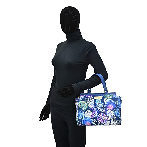 Image of Anuschka Multicompartment Satchel - Wanderlust Collection - Nylon Fabric with Genuine Leather Trim and Artwork Print
